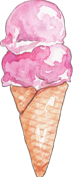 Watercolor Strawberry Ice Cream Cold Dessert